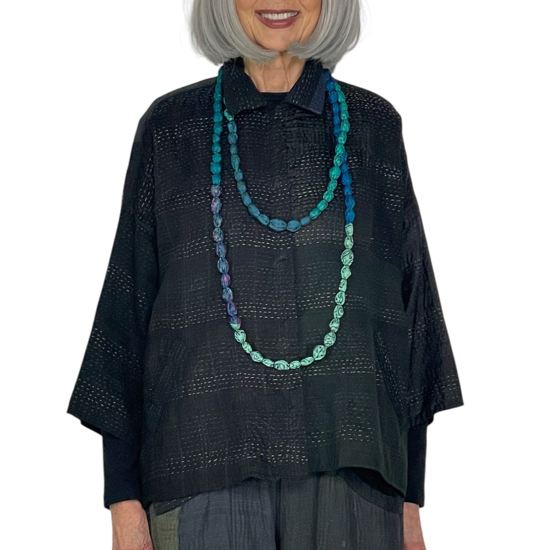 VINTAGE SILK TIE BEADS LONG NECKLACE
