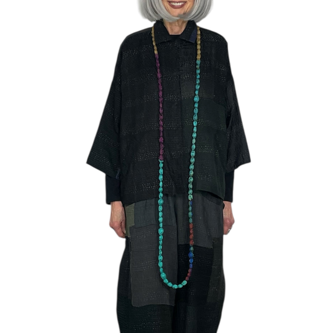 VINTAGE SILK TIE BEADS LONG NECKLACE