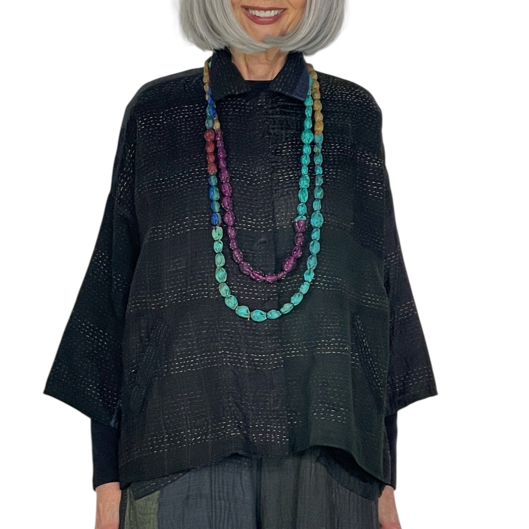 VINTAGE SILK TIE BEADS LONG NECKLACE