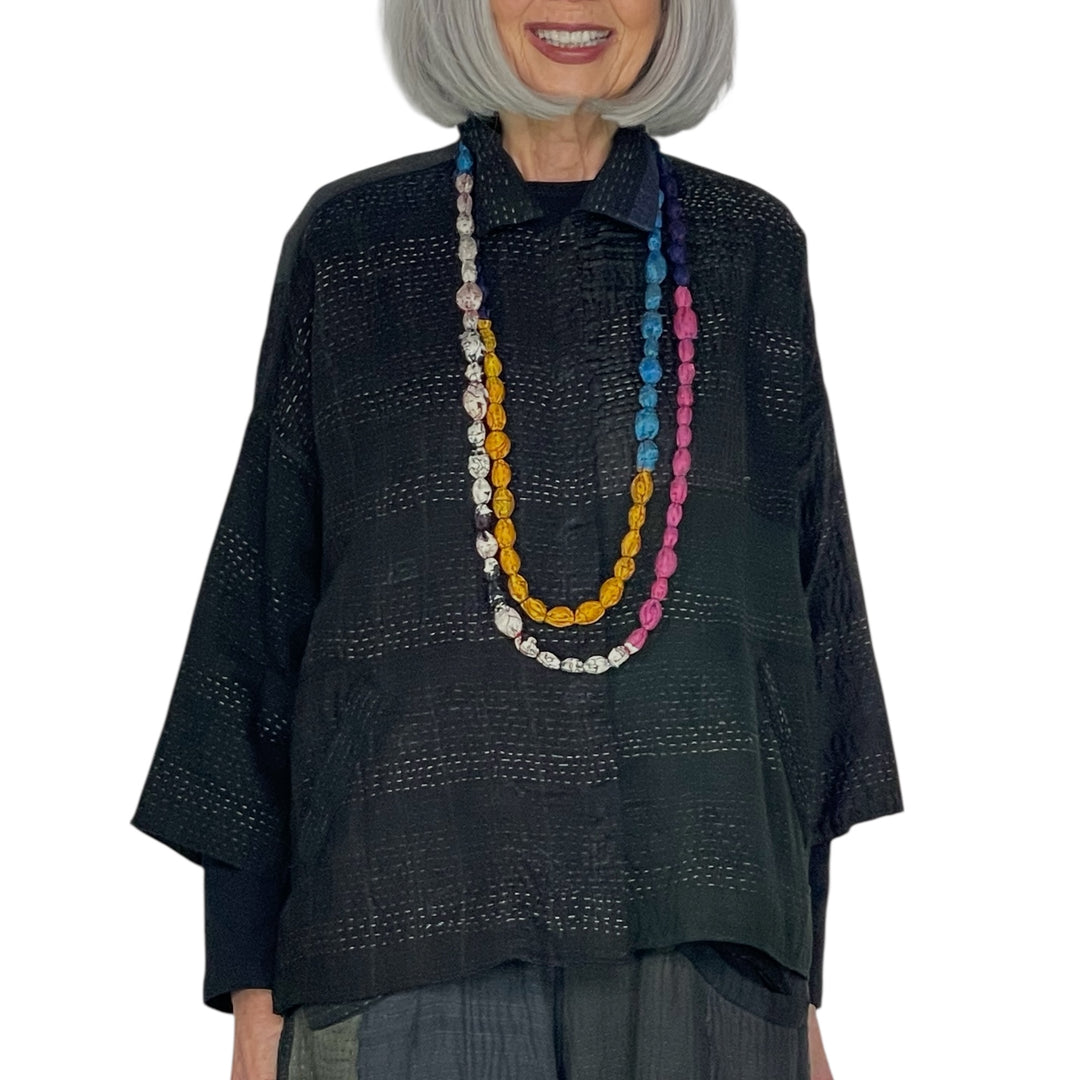 VINTAGE SILK TIE BEADS LONG NECKLACE