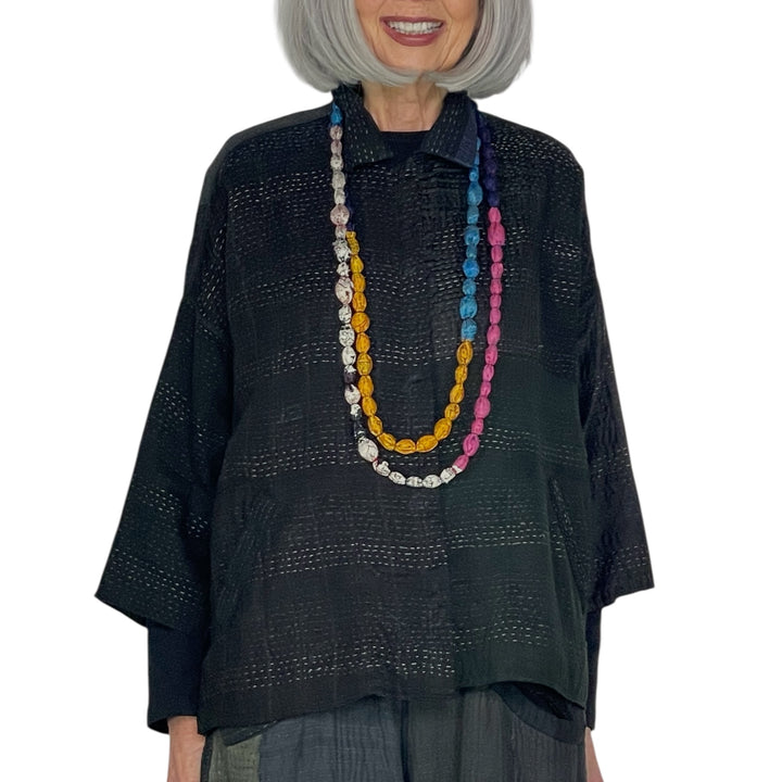 VINTAGE SILK TIE BEADS LONG NECKLACE