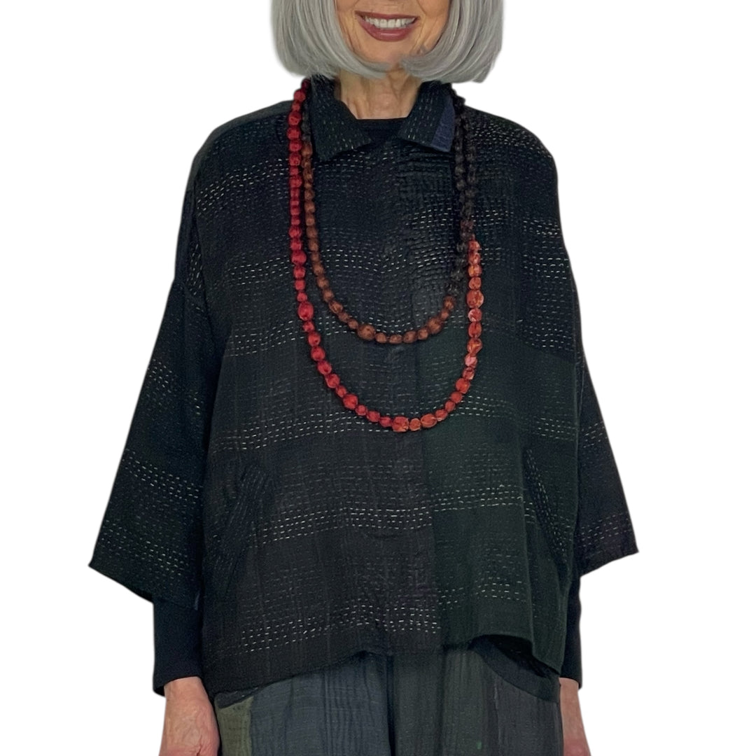 VINTAGE SILK TIE BEADS LONG NECKLACE