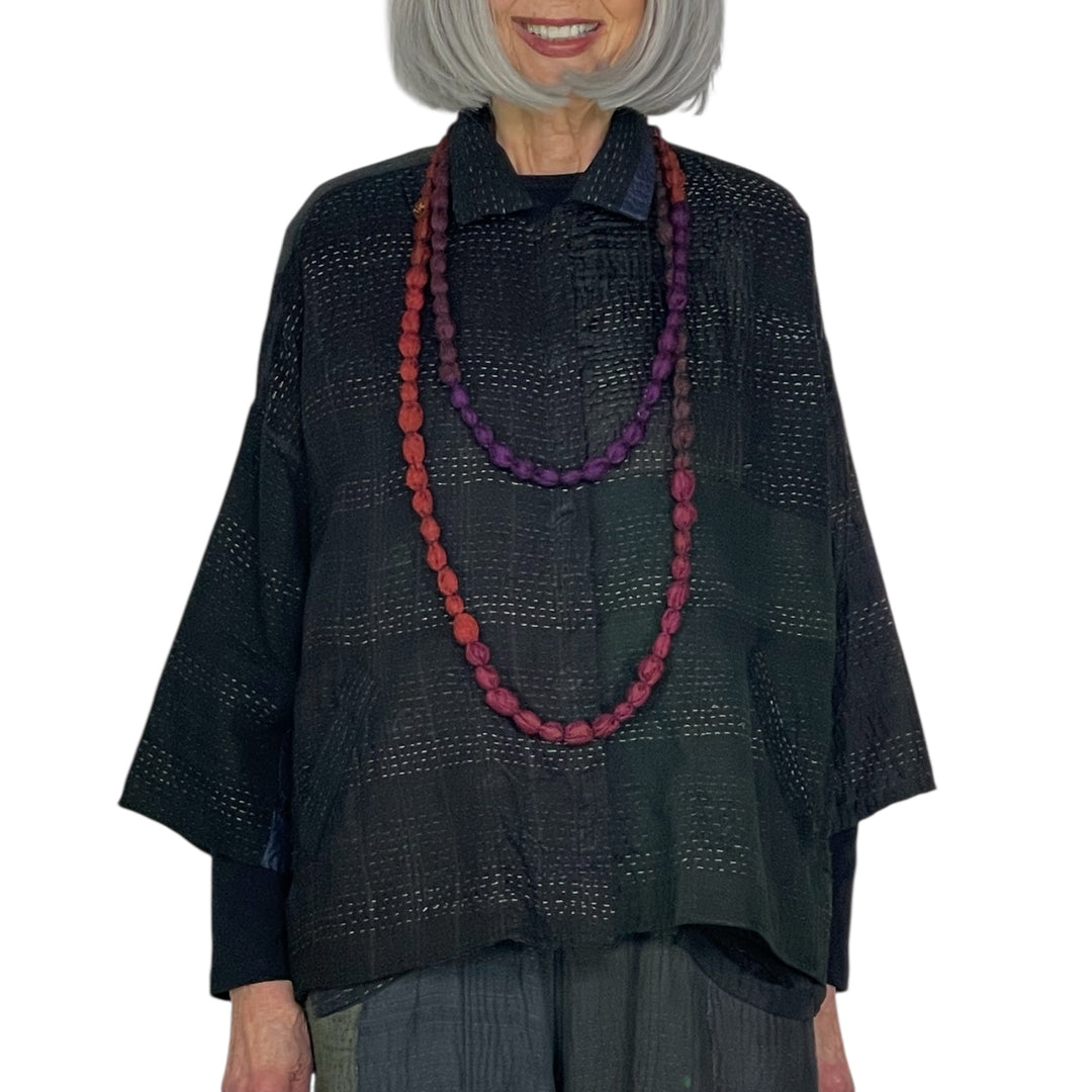 VINTAGE SILK TIE BEADS LONG NECKLACE