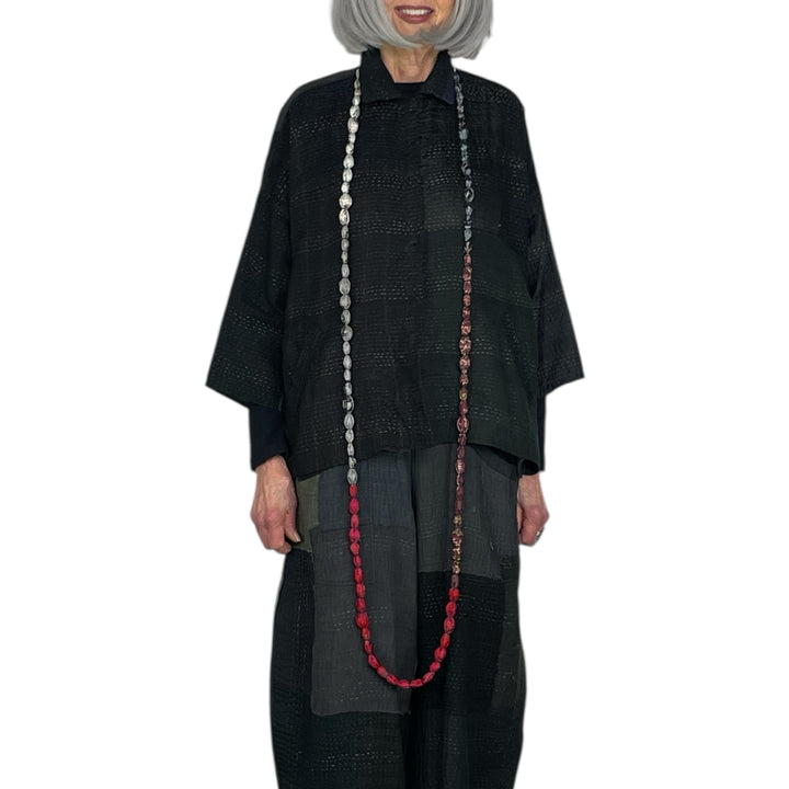 VINTAGE SILK TIE BEADS LONG NECKLACE