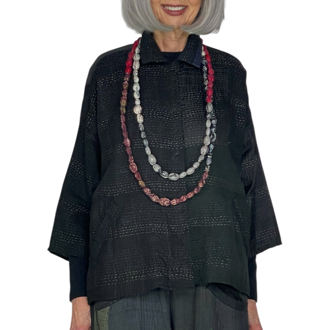 VINTAGE SILK TIE BEADS LONG NECKLACE