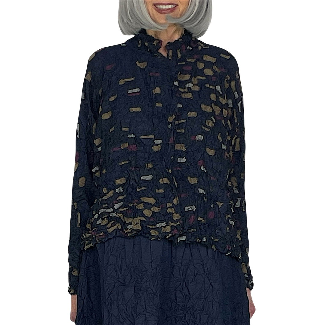 PATCH EMBROIDERED CRUSH PLEAT CROP JACKET