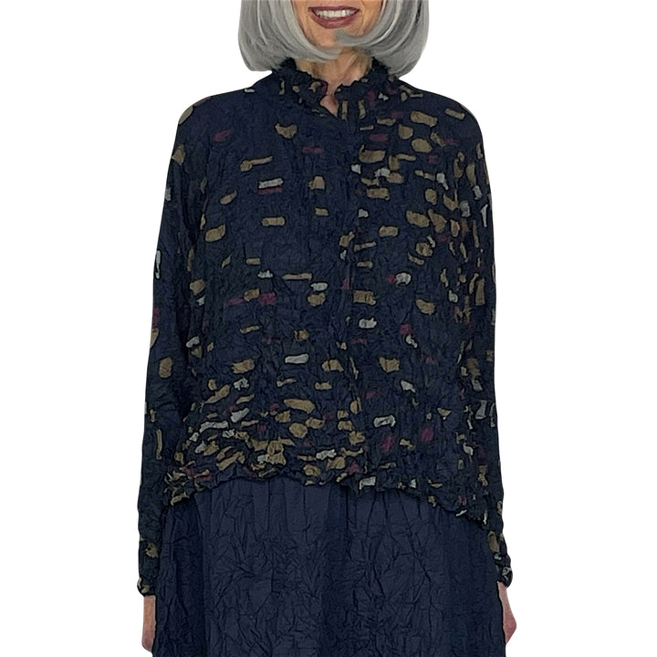 PATCH EMBROIDERED CRUSH PLEAT CROP JACKET