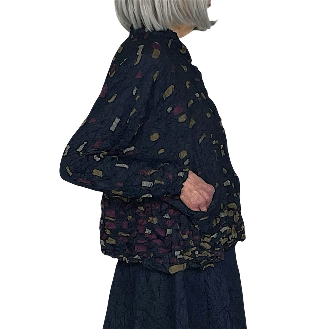 PATCH EMBROIDERED CRUSH PLEAT CROP JACKET
