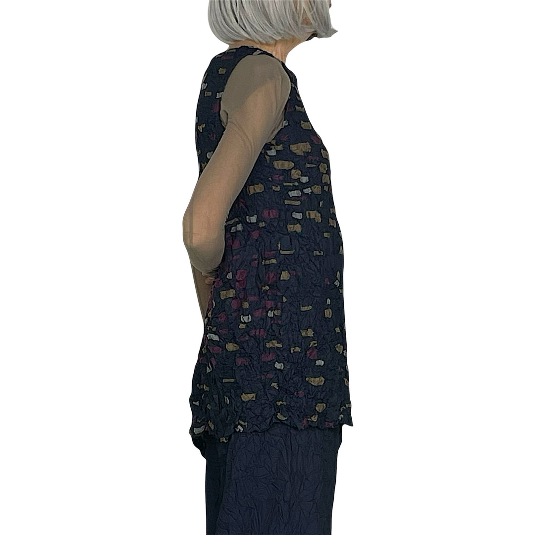 PATCH EMBROIDERED CRUSH PLEAT LONG TOP