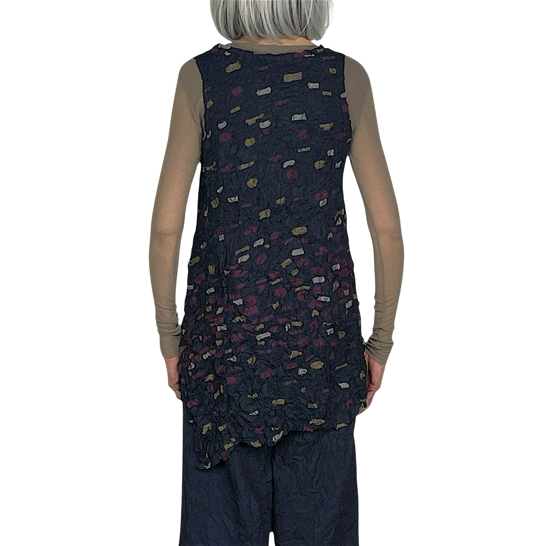 PATCH EMBROIDERED CRUSH PLEAT LONG TOP
