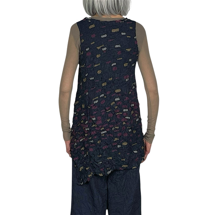 PATCH EMBROIDERED CRUSH PLEAT LONG TOP