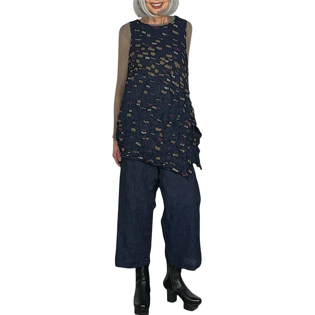PATCH EMBROIDERED CRUSH PLEAT LONG TOP
