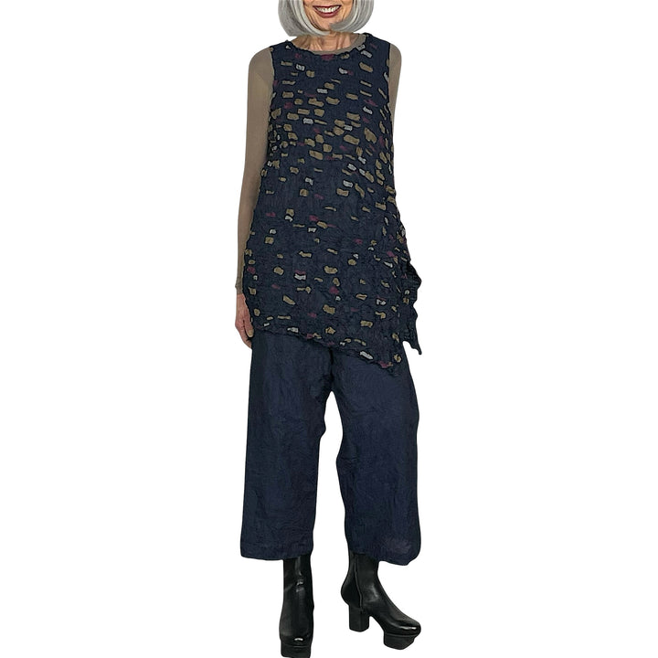 PATCH EMBROIDERED CRUSH PLEAT LONG TOP