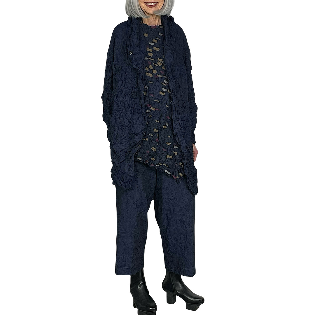 SOLID CRUSH PLEAT HOODED COAT