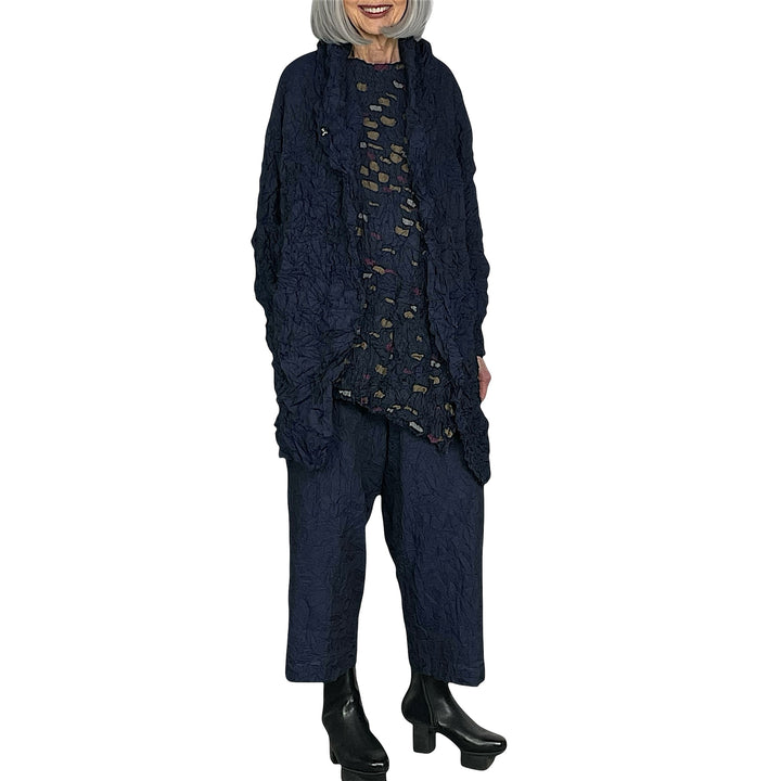 SOLID CRUSH PLEAT HOODED COAT