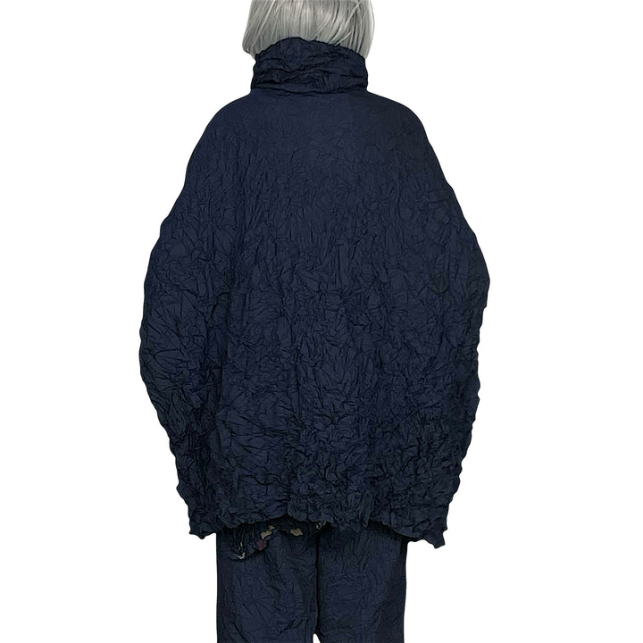 SOLID CRUSH PLEAT HOODED COAT