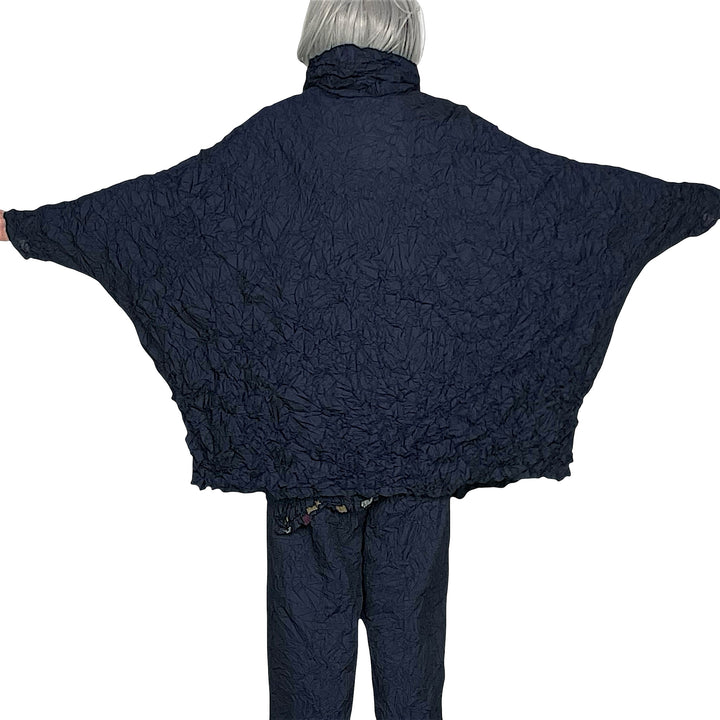 SOLID CRUSH PLEAT HOODED COAT