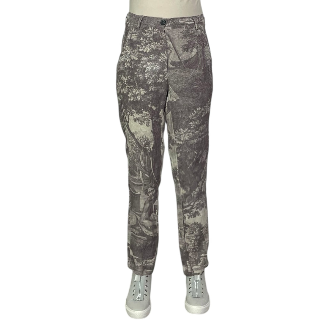 SCENIC PRINT LINEN SLIM TROUSER