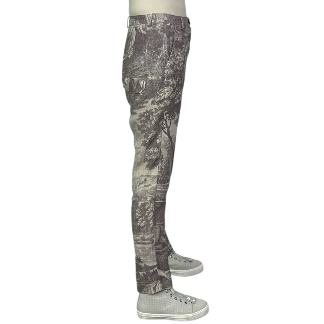 SCENIC PRINT LINEN SLIM TROUSER