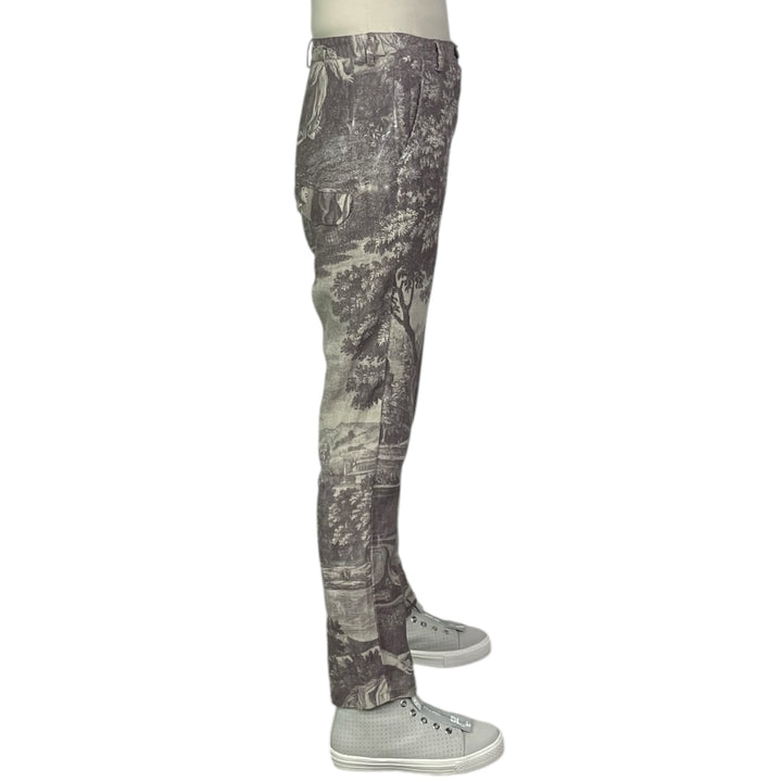 SCENIC PRINT LINEN SLIM TROUSER