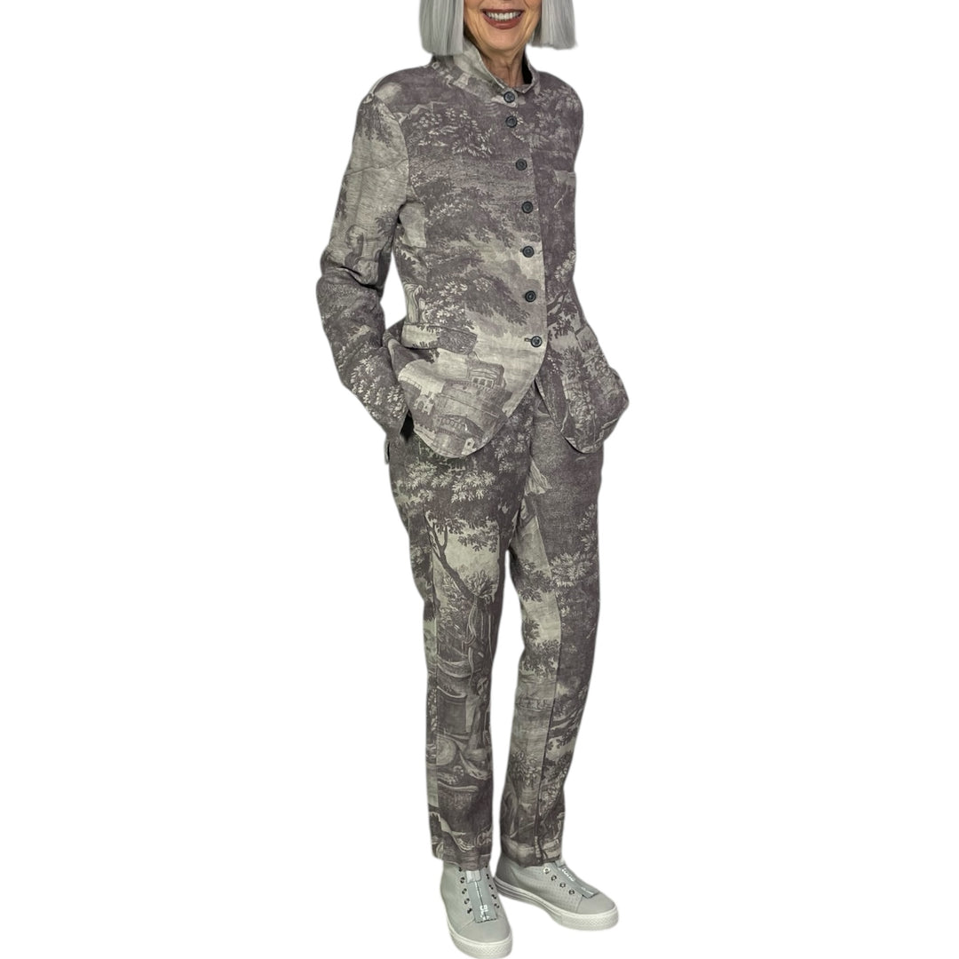 SCENIC PRINT LINEN SLIM TROUSER