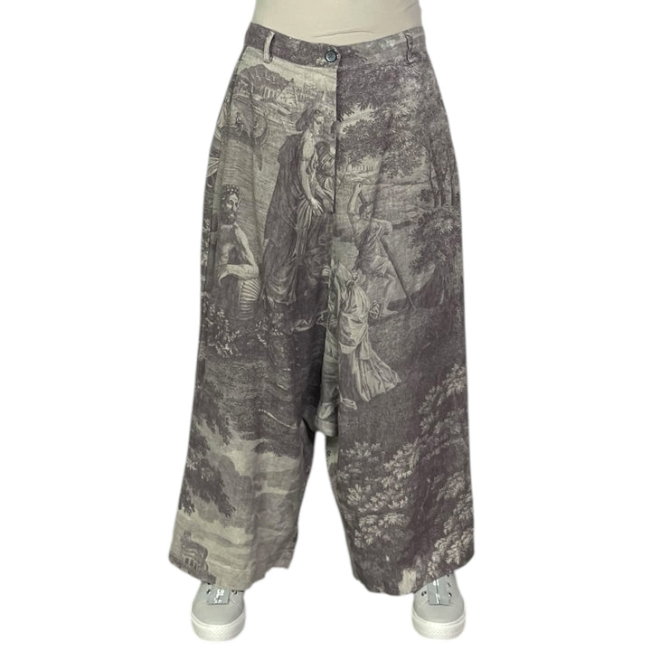SCENIC PRINT LINEN WIDE LEG TROUSER