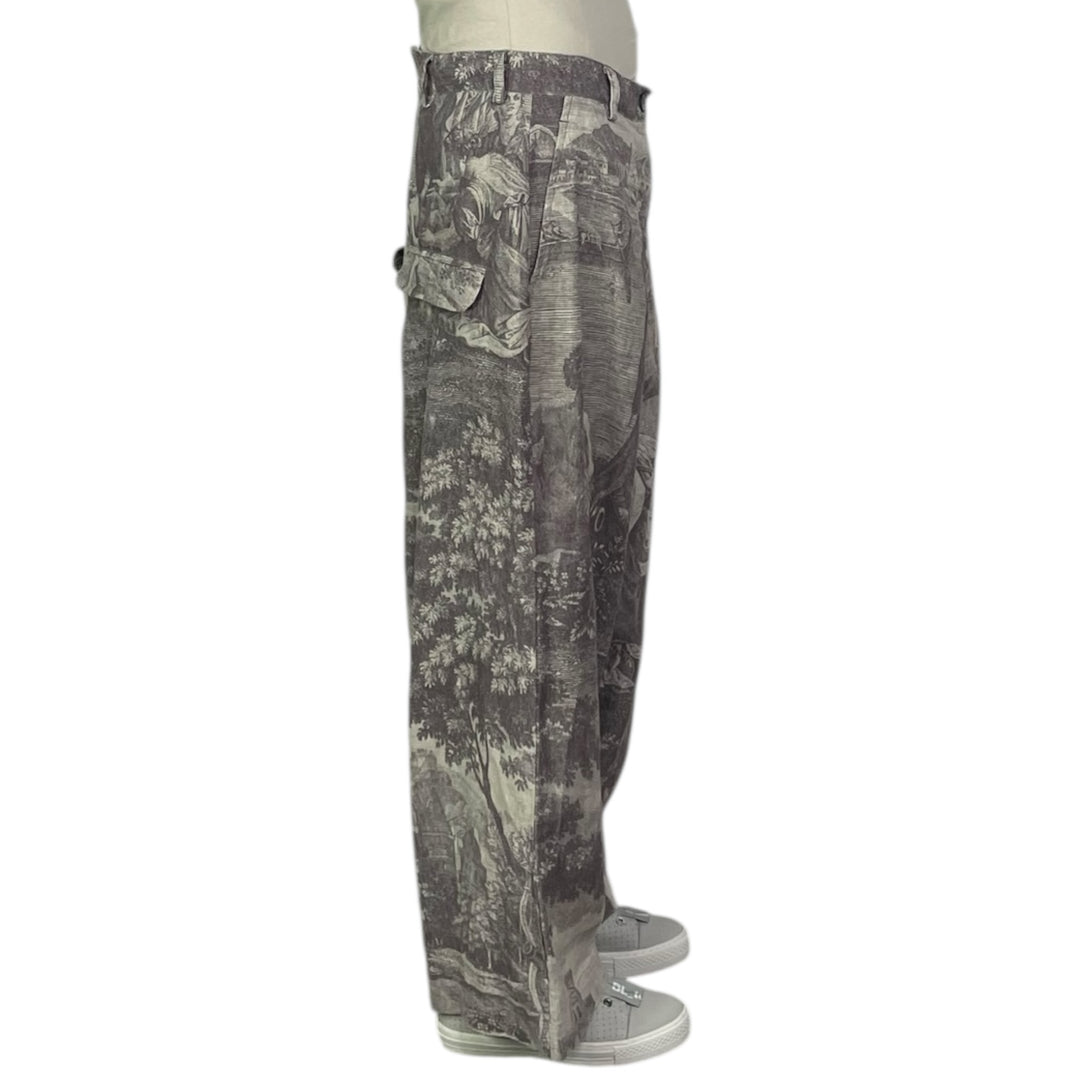 SCENIC PRINT LINEN WIDE LEG TROUSER