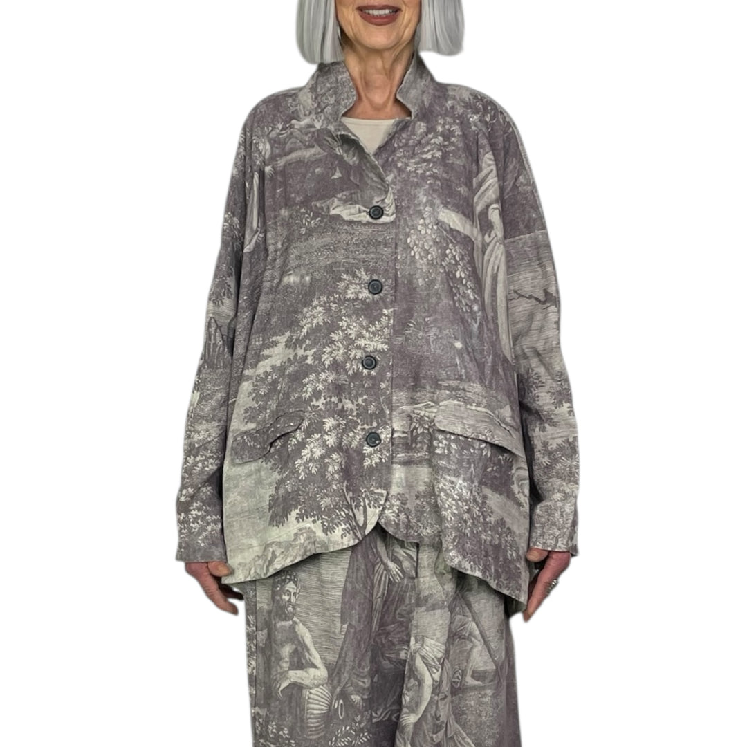 SCENIC PRINT LINEN OVERSIZED JACKET
