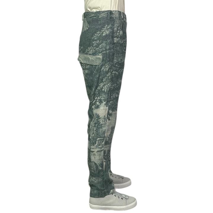 SCENIC PRINT LINEN SLIM TROUSER