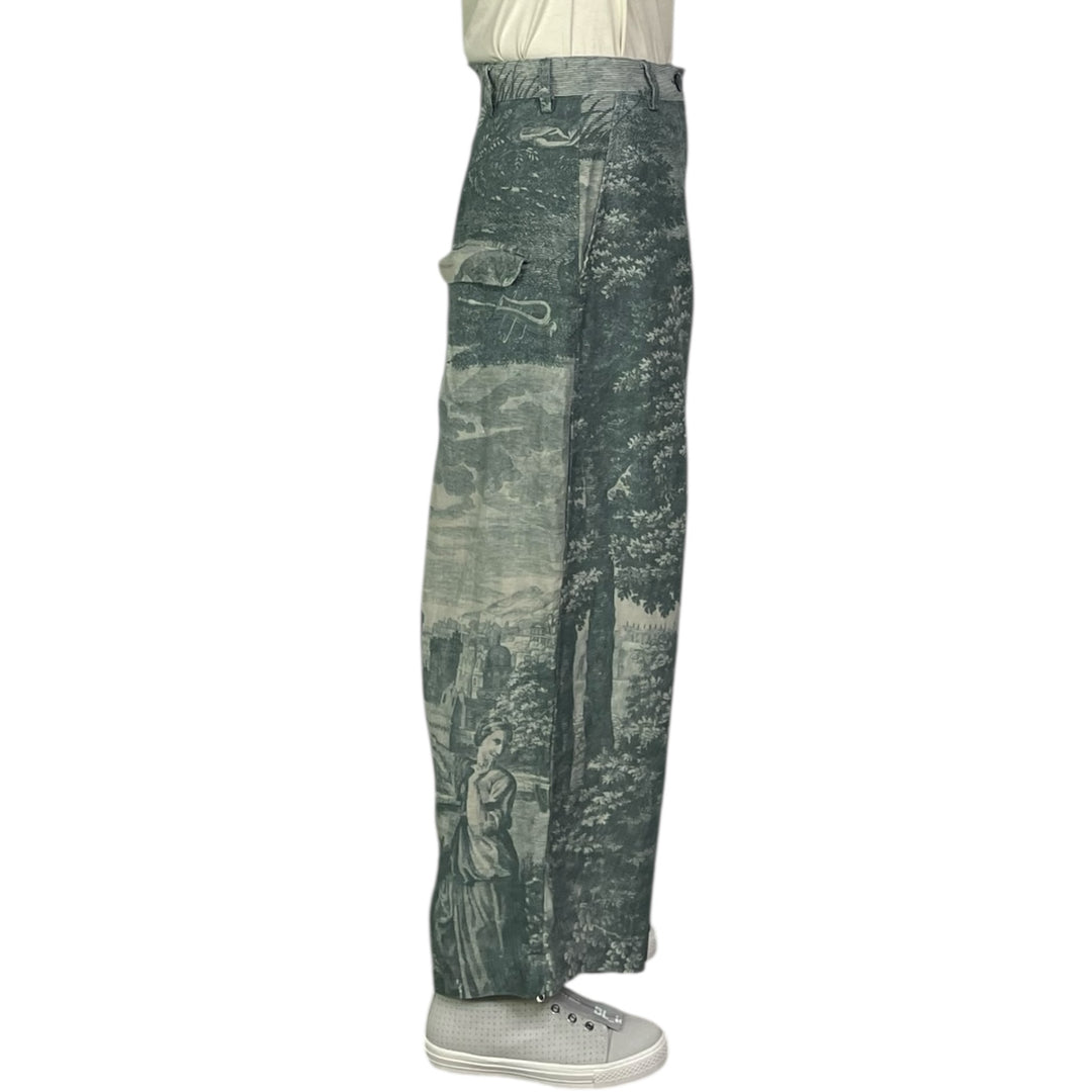 SCENIC PRINT LINEN WIDE LEG TROUSER