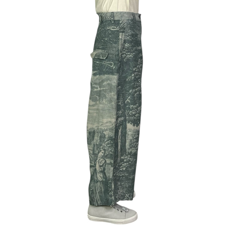 SCENIC PRINT LINEN WIDE LEG TROUSER