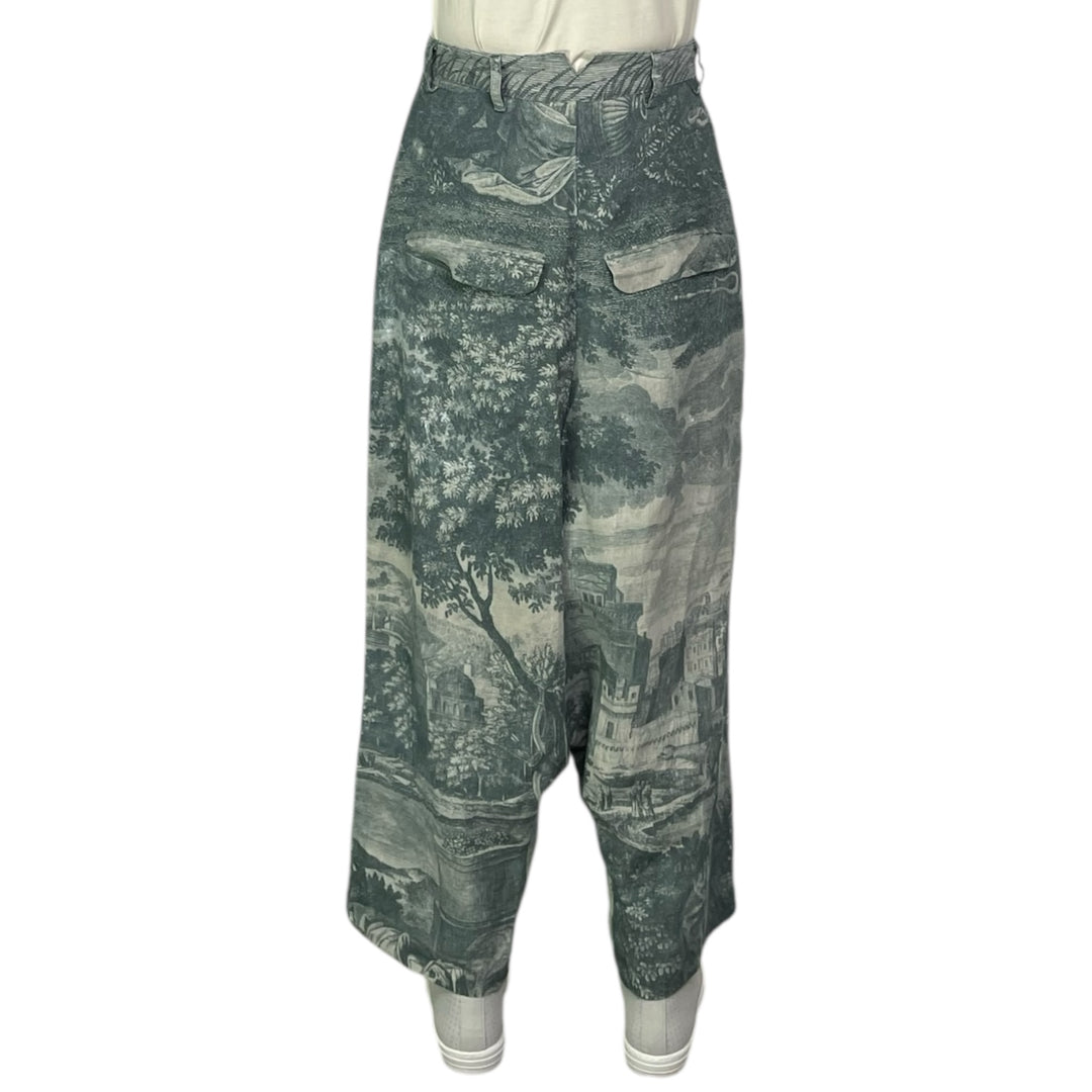 SCENIC PRINT LINEN WIDE LEG TROUSER