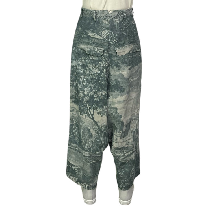 SCENIC PRINT LINEN WIDE LEG TROUSER