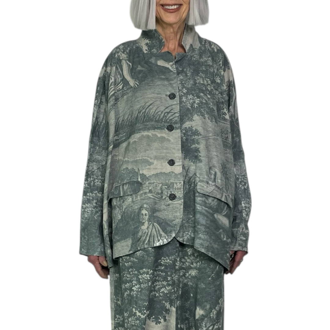SCENIC PRINT LINEN OVERSIZED JACKET