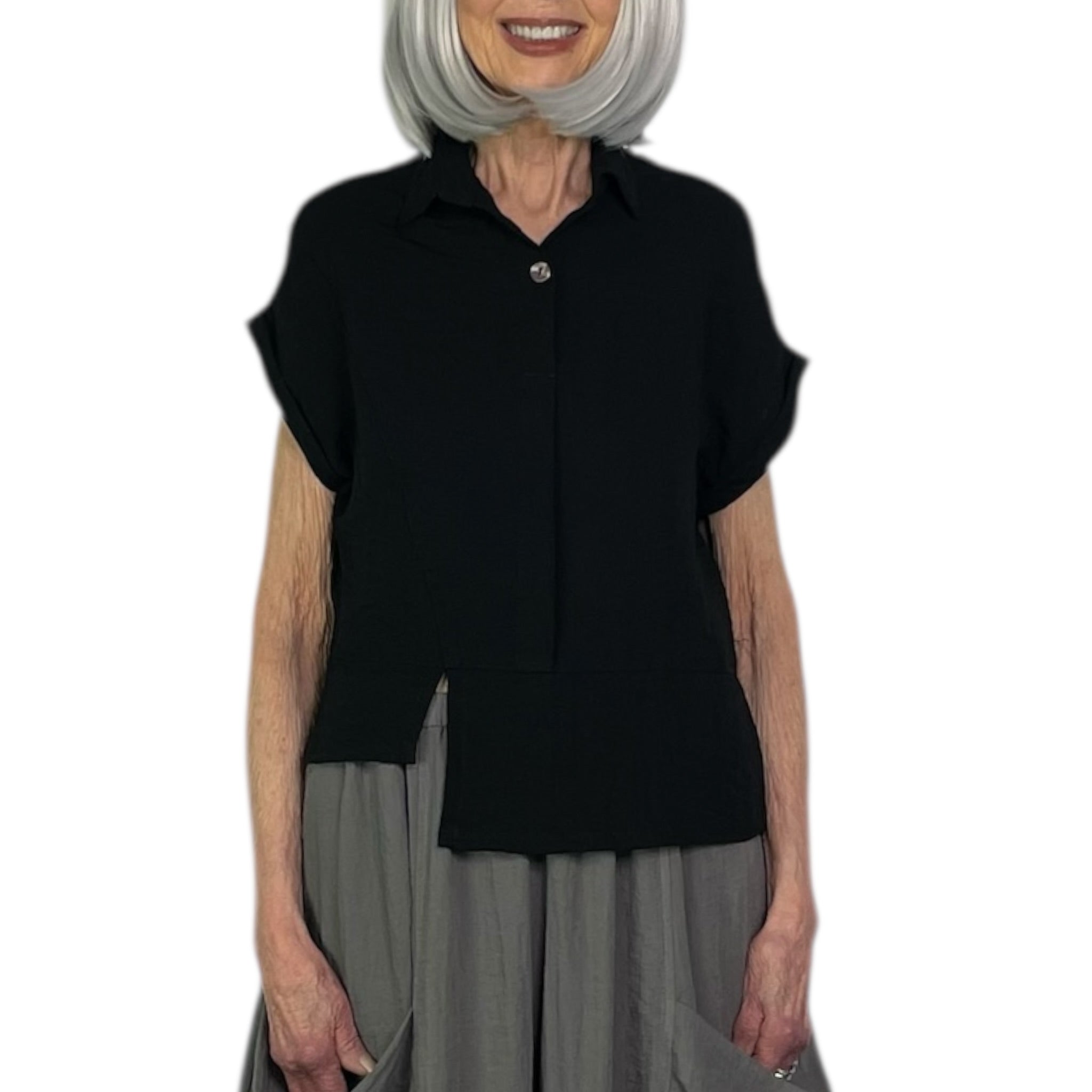 TRAVEL CRINKLE HALF PLACKET SHIRT – MIO