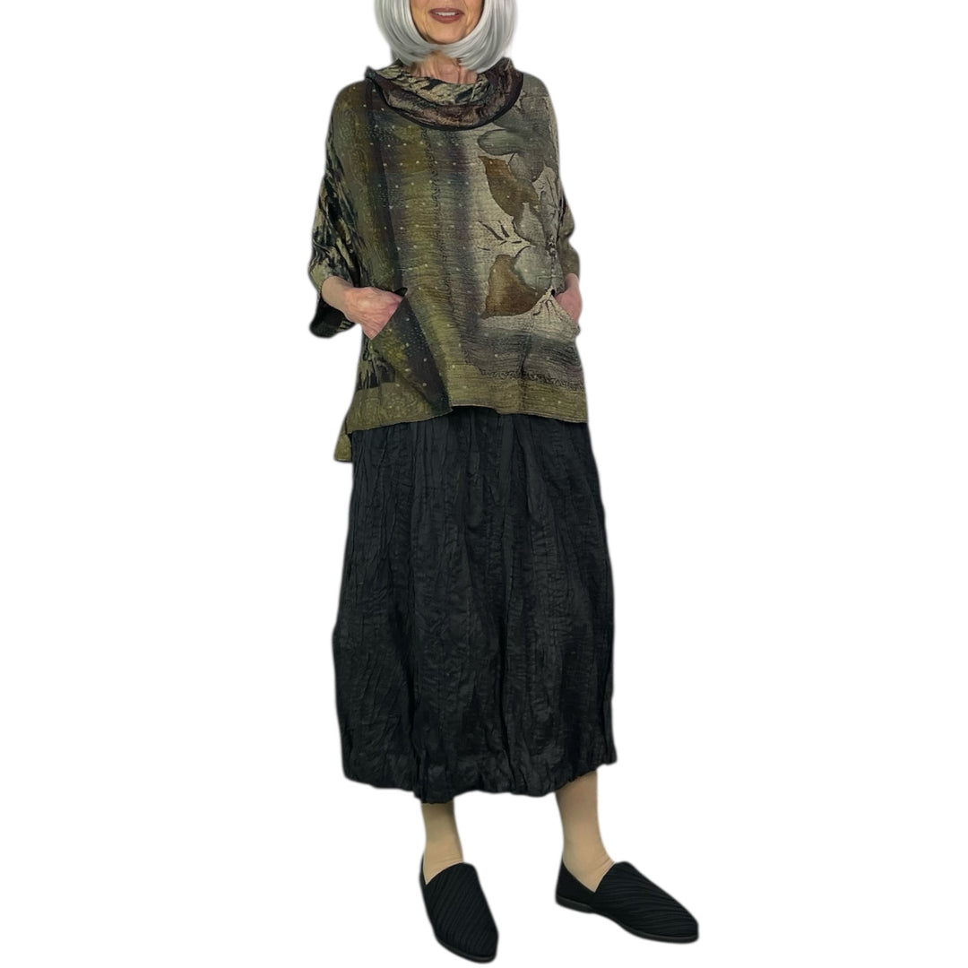 GEORGETTE JACQUARD COWL NECK PONCHO TOP