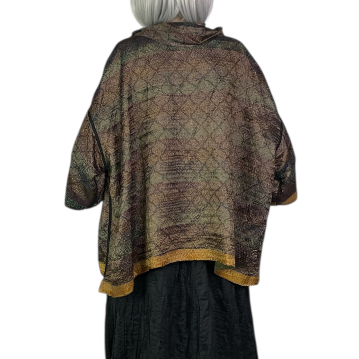 GEORGETTE JACQUARD COWL NECK PONCHO TOP