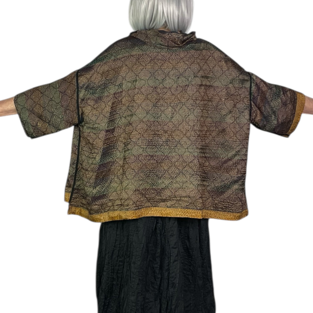 GEORGETTE JACQUARD COWL NECK PONCHO TOP