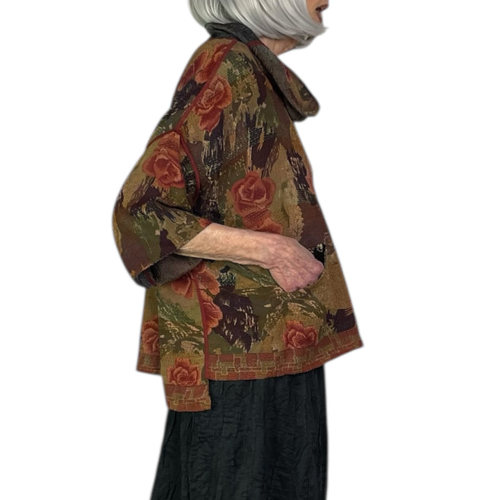 GEORGETTE JACQUARD COWL NECK PONCHO TOP