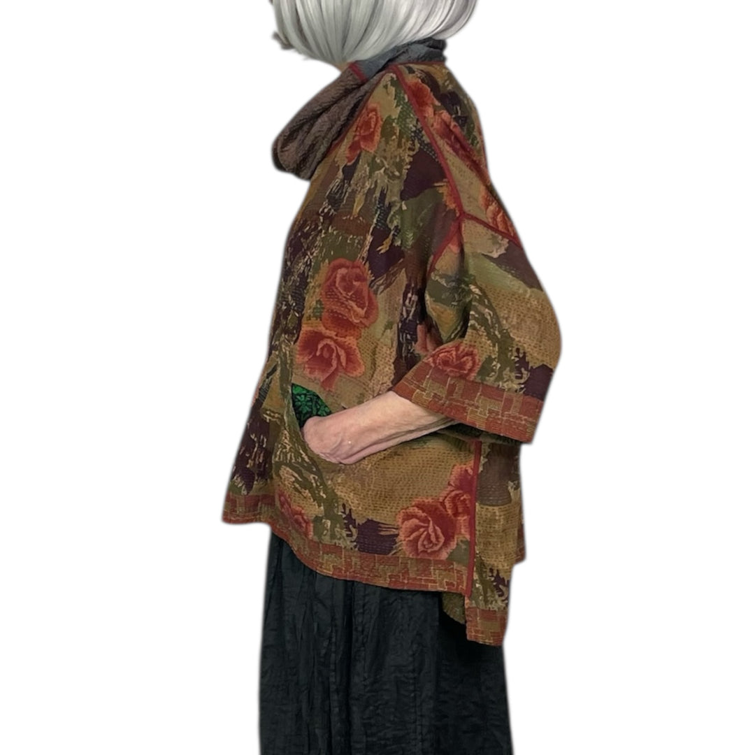 GEORGETTE JACQUARD COWL NECK PONCHO TOP