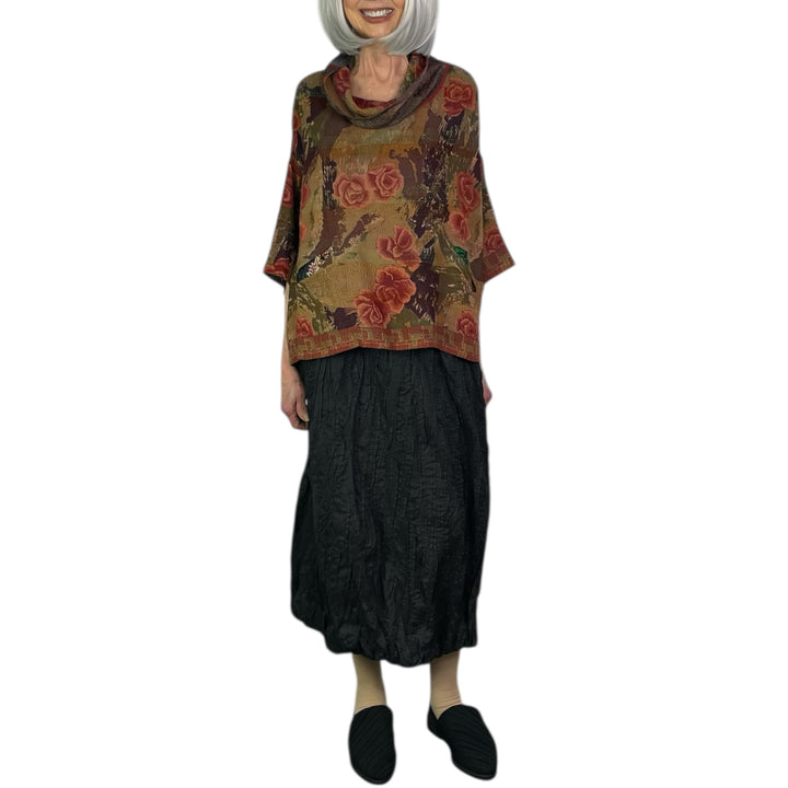 GEORGETTE JACQUARD COWL NECK PONCHO TOP