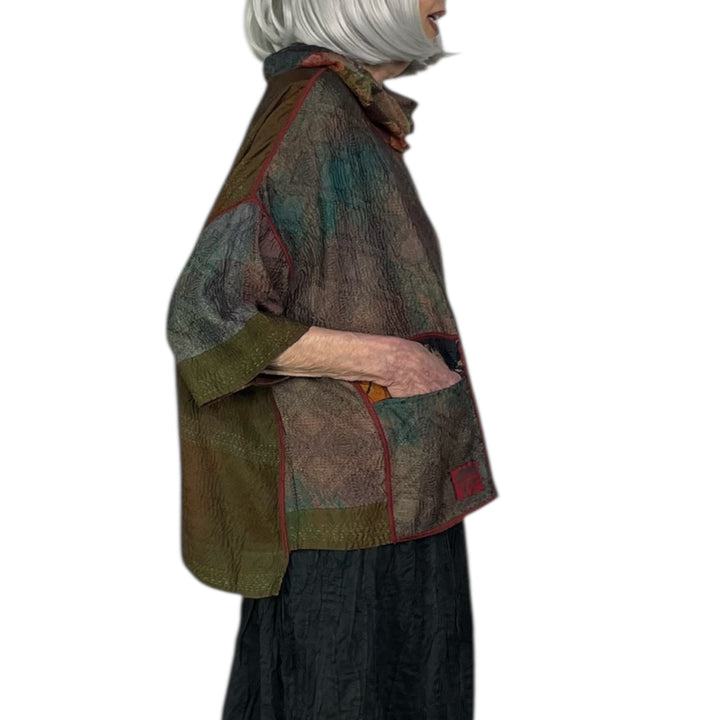 GEORGETTE JACQUARD COWL NECK PONCHO TOP