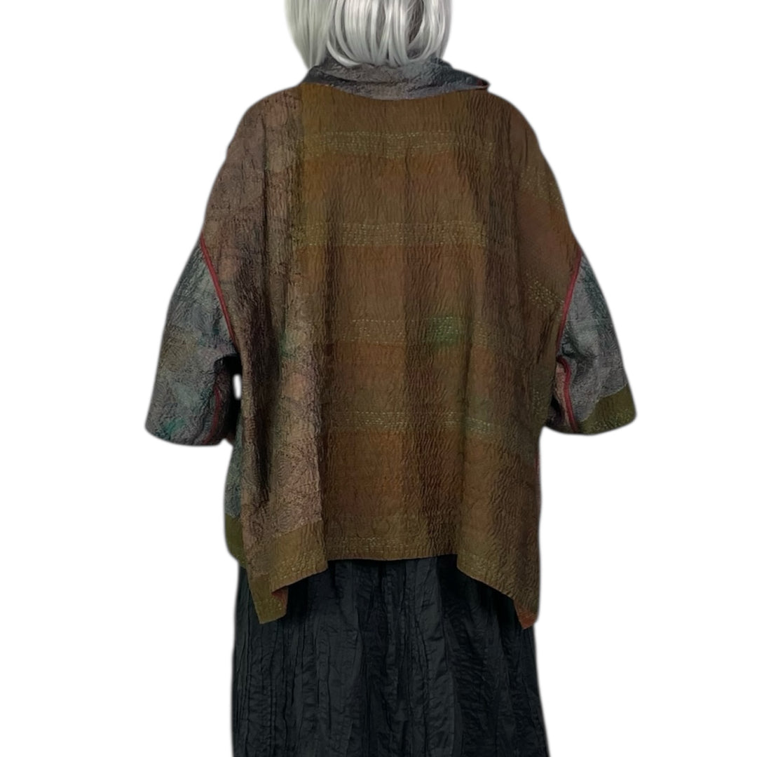 GEORGETTE JACQUARD COWL NECK PONCHO TOP