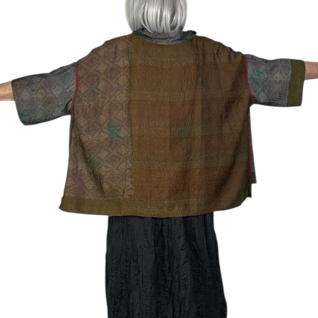 GEORGETTE JACQUARD COWL NECK PONCHO TOP