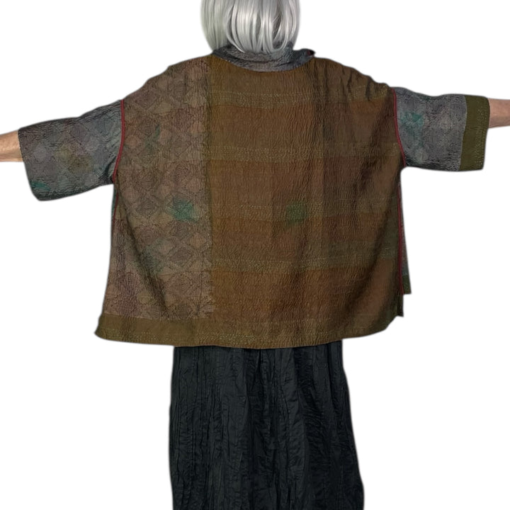 GEORGETTE JACQUARD COWL NECK PONCHO TOP