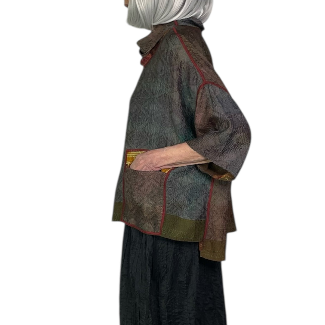 GEORGETTE JACQUARD COWL NECK PONCHO TOP