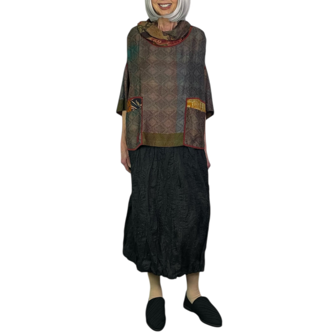 GEORGETTE JACQUARD COWL NECK PONCHO TOP