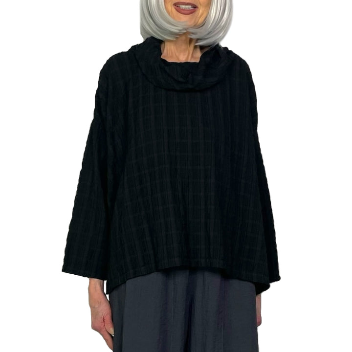 STRIPE CRINKLE COWL TOP