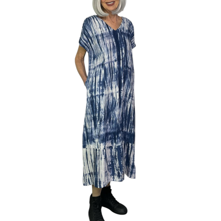 RIPPLE TUCK TIE DYE MIDI DRESS