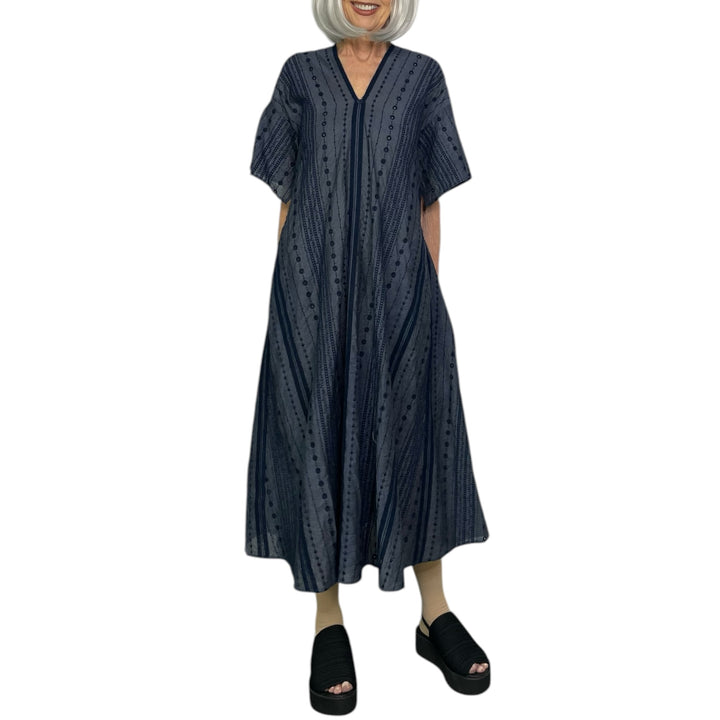 EMBROIDERED V-NECK DRESS